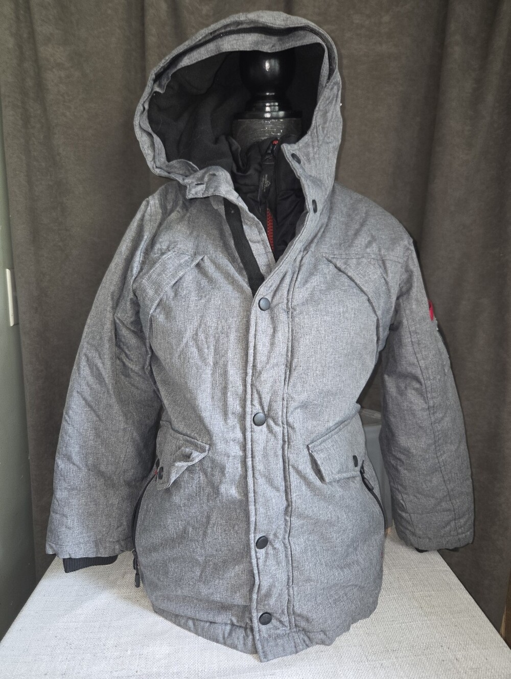 Youth Gray Hooded Mountain Ridge Winter Coat - Water-Resistant Insulated Jacket